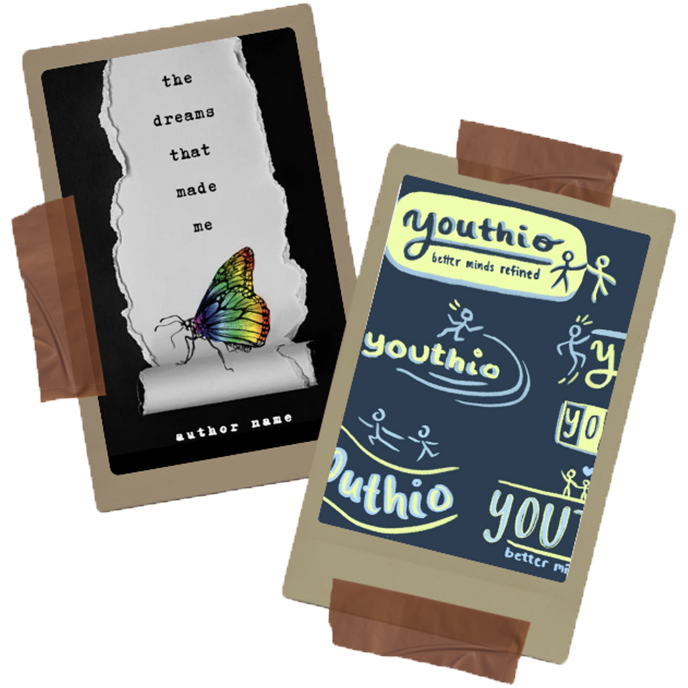 Photos of book cover and logo designs