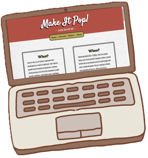 Cartoon laptop displaying a website screenshot
